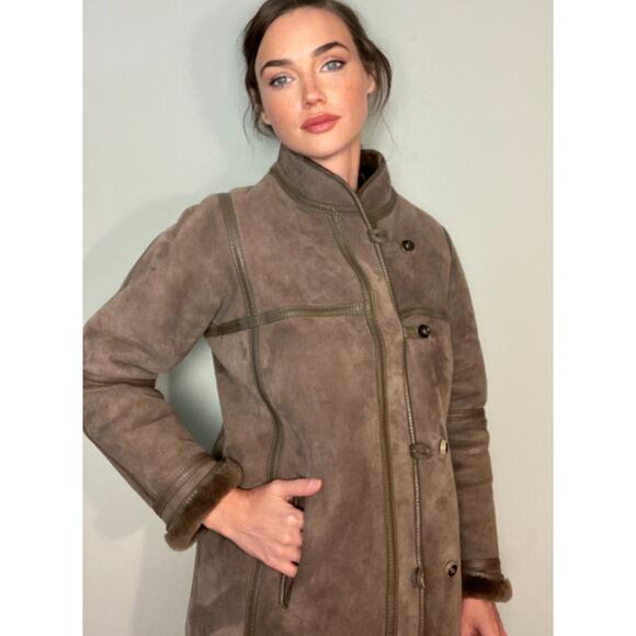 Lakeland Sheepskin Suede Leather Coat Britain Beautiful Vintage Sz M UK 12 US 10 - Picture 2 of 14